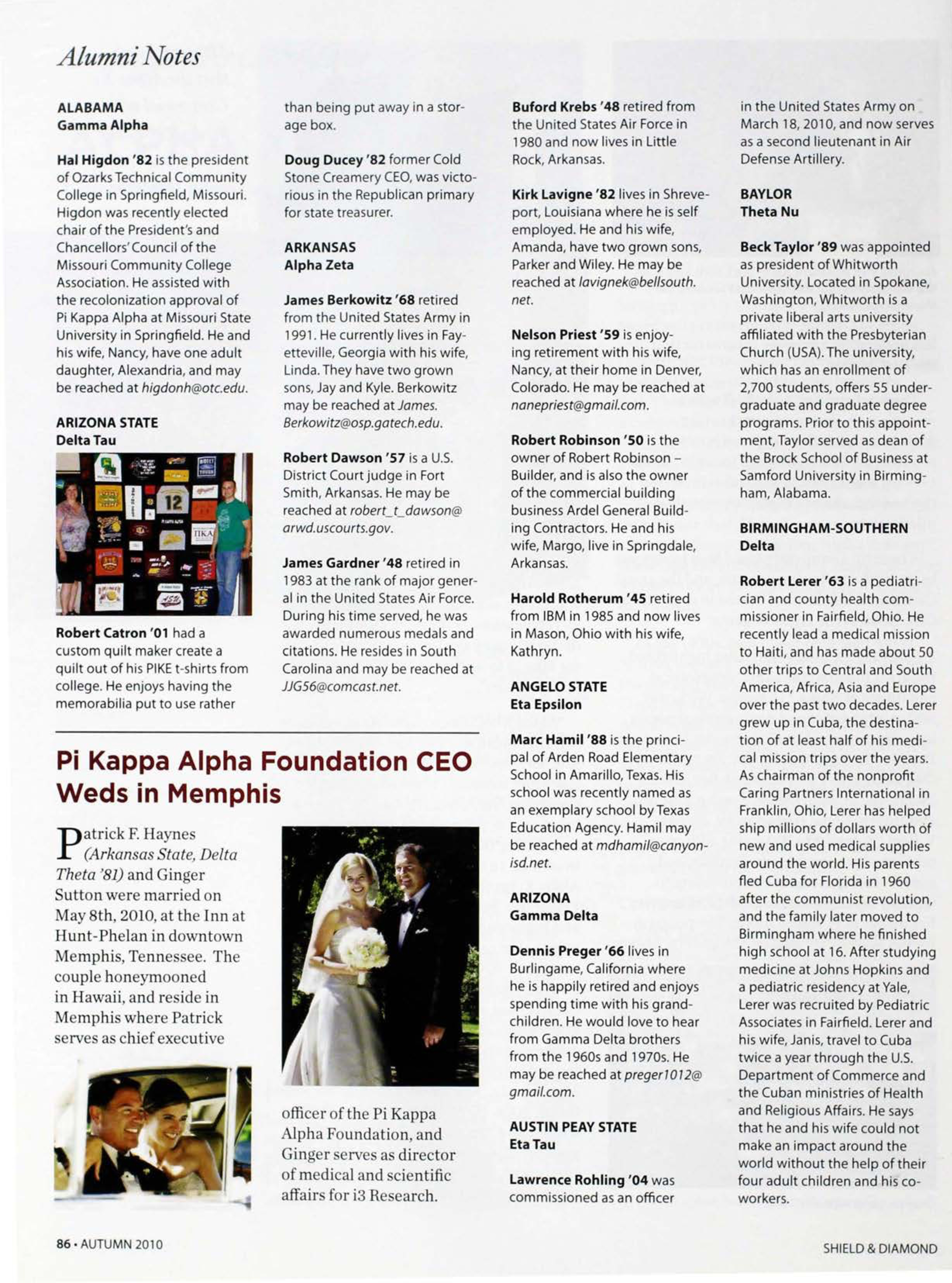 Alumni Notes, Autumn 2010